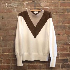 White + Warren cream, gold, tan varsity style sweater